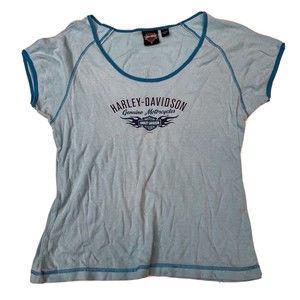 Harley Davidson Tribal Womens Short Sleeve Shirt XL Blue Las Vegas Nevada